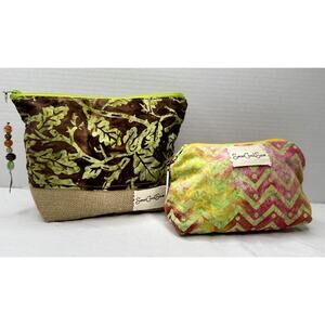 Set of 2 Unique Handmade Batik Zipper Pouch Toiletry Makeup Travel Bag Charms